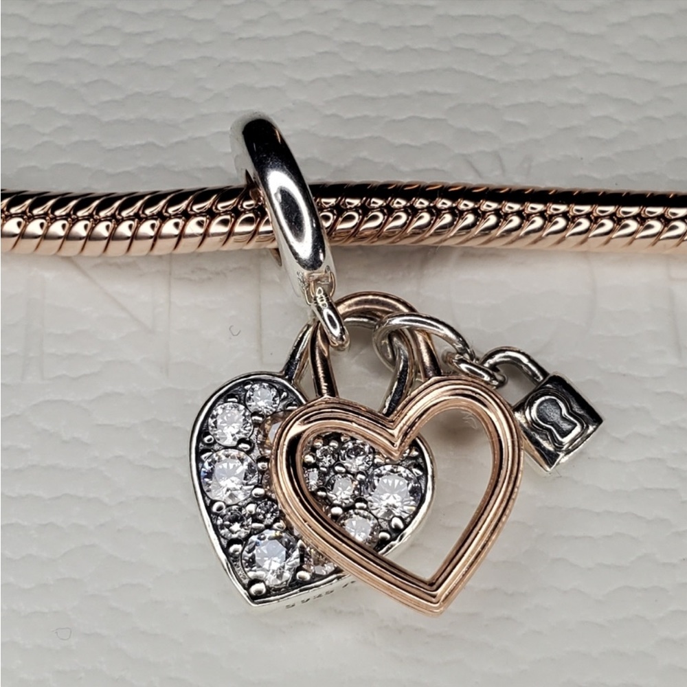 Authentic Pandora Heart Padlock Double Dangle Charm - Picture 6 of 8